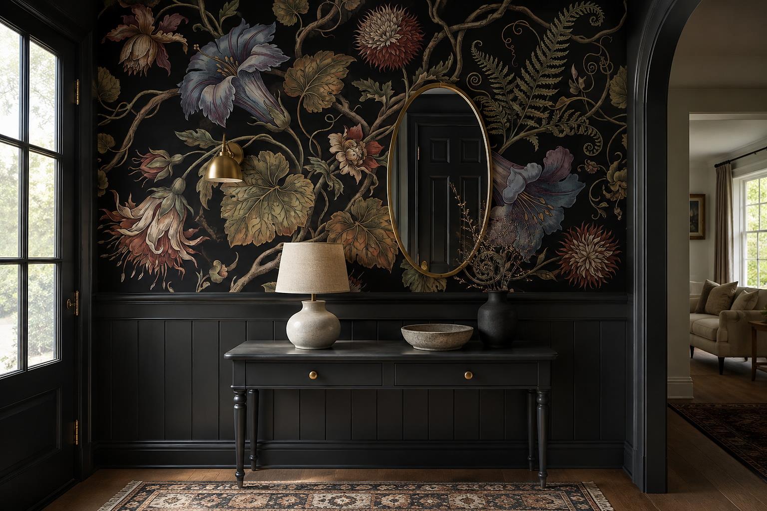 Tan And Neutral Abstract Forms Atmospheric Curved Wallpaper Mural Entryway-wallpaper-murals, Peel-and-stick Finish