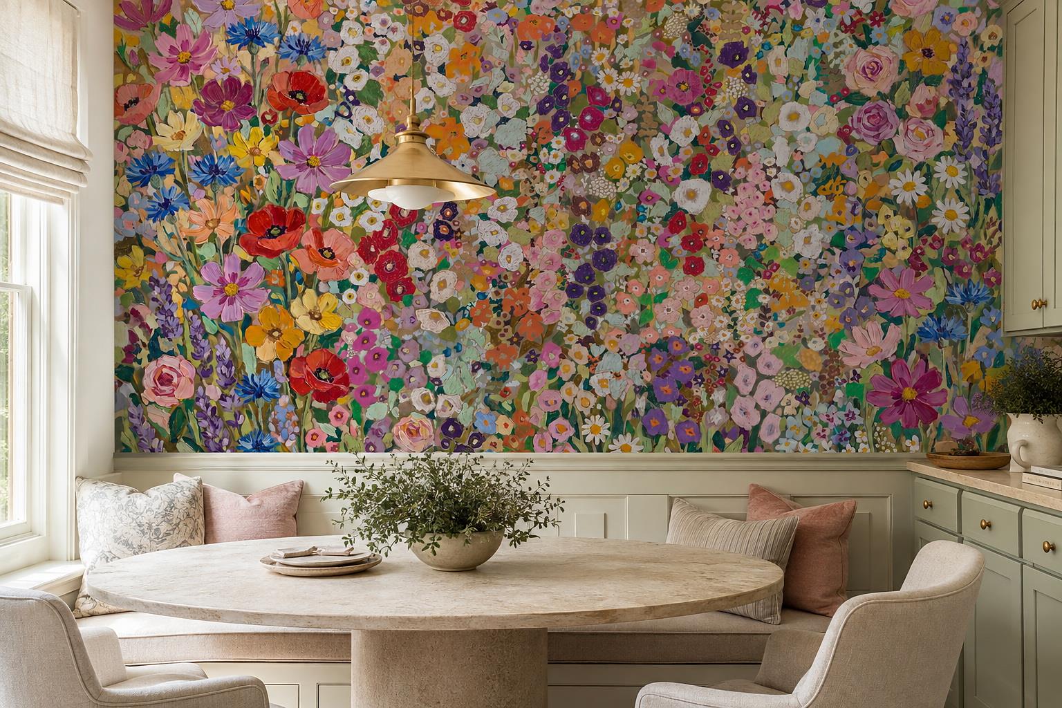 Colourful Painted Wildflower Garden Wallpaper Mural — Wallpaper Mural Design, Peel-and-stick Finish