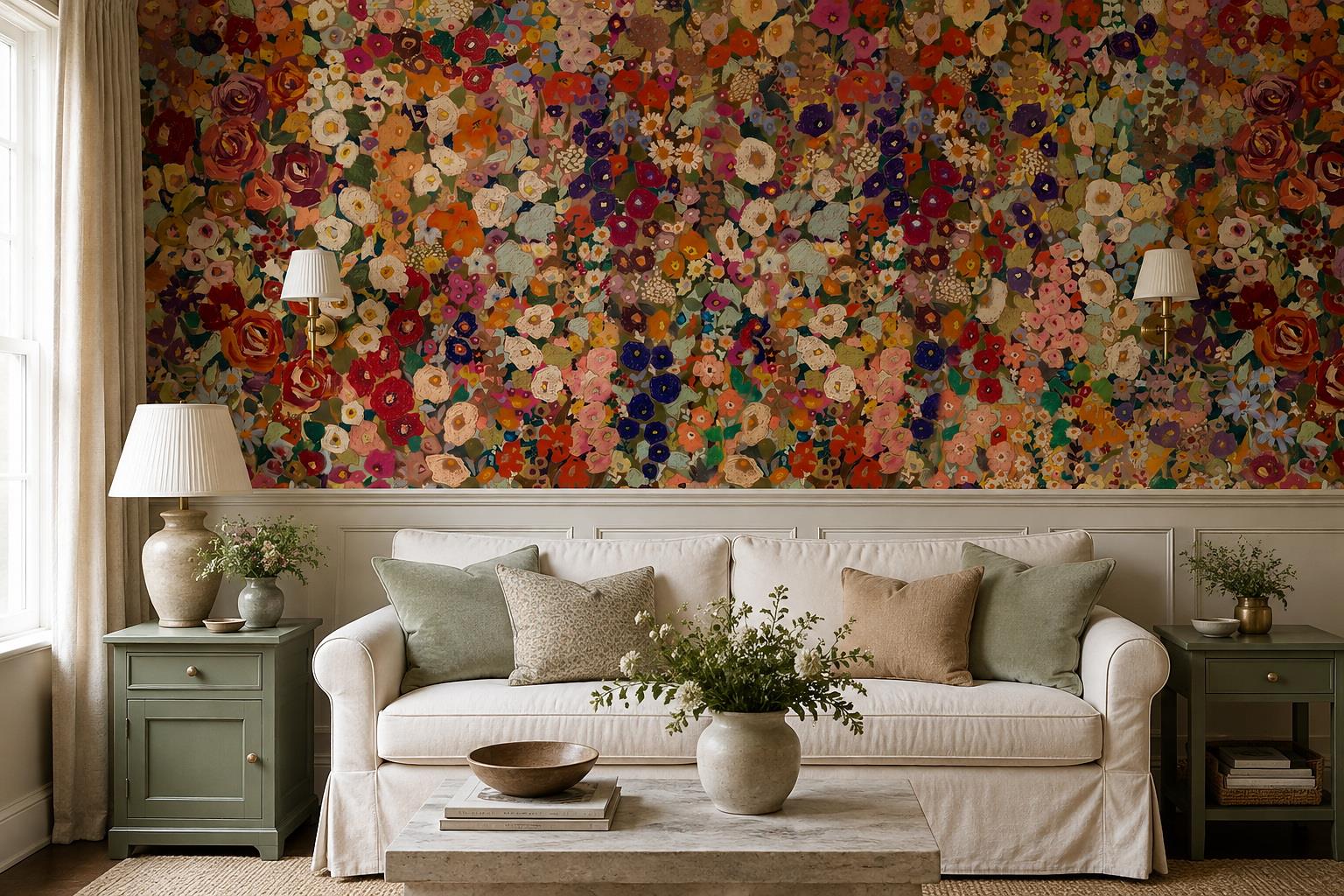 Tan And Neutral Abstract Forms Atmospheric Surface Wallpaper Mural Living-room-wallpaper-murals, Shown In A Living Room, Peel-and-stick Finish