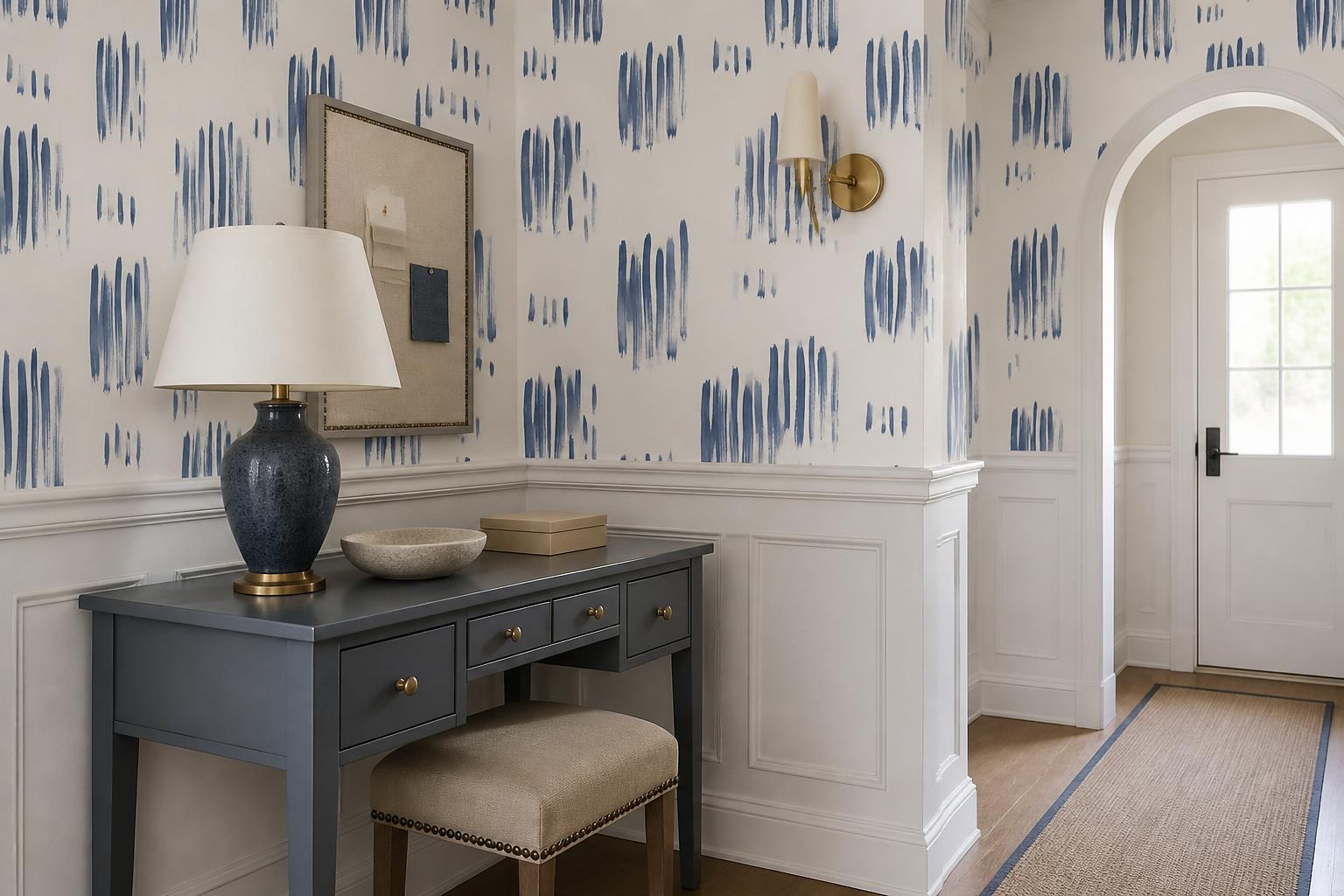 Tan And Neutral Abstract Forms Atmospheric Rhythm Wallpaper Mural Entryway-wallpaper-murals, Peel-and-stick Finish