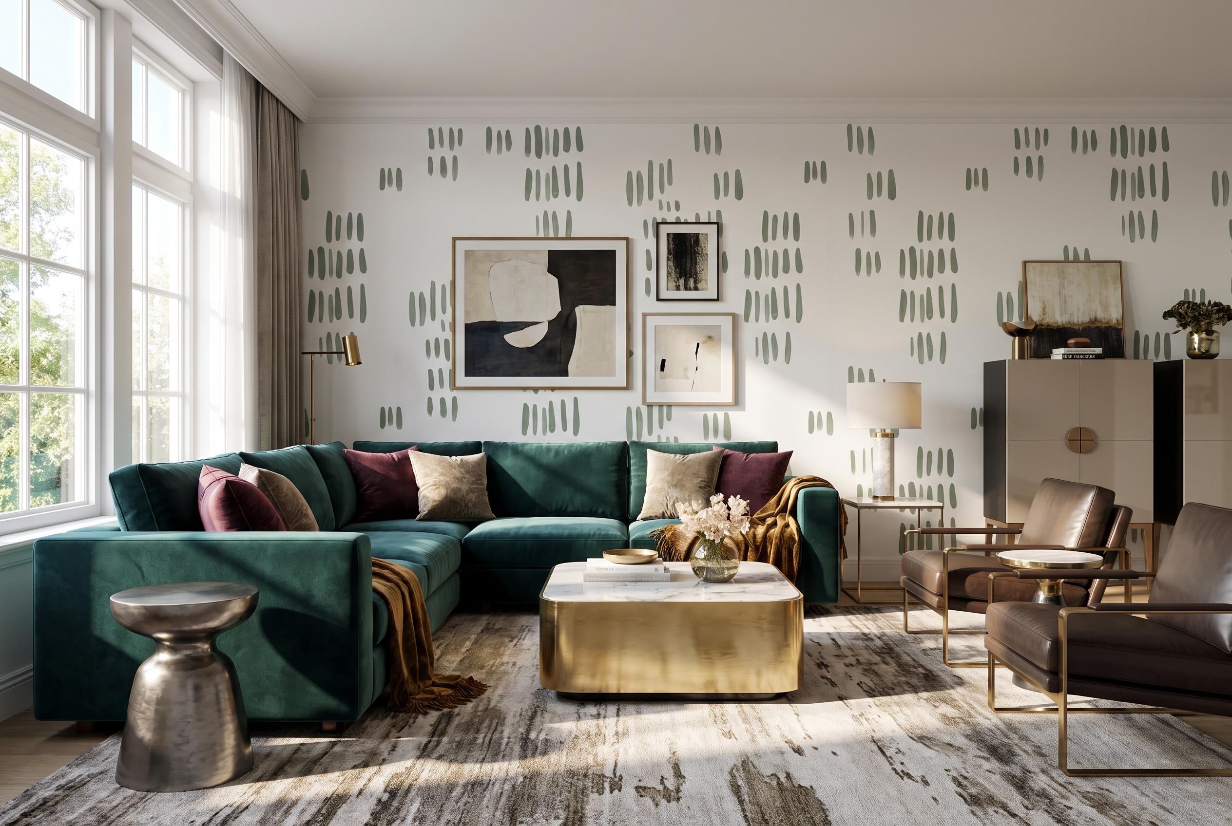 Tan And Neutral Abstract Forms Atmospheric Forms Wallpaper Mural Living-room-wallpaper-murals, Shown In A Living Room, Peel-and-stick Finish