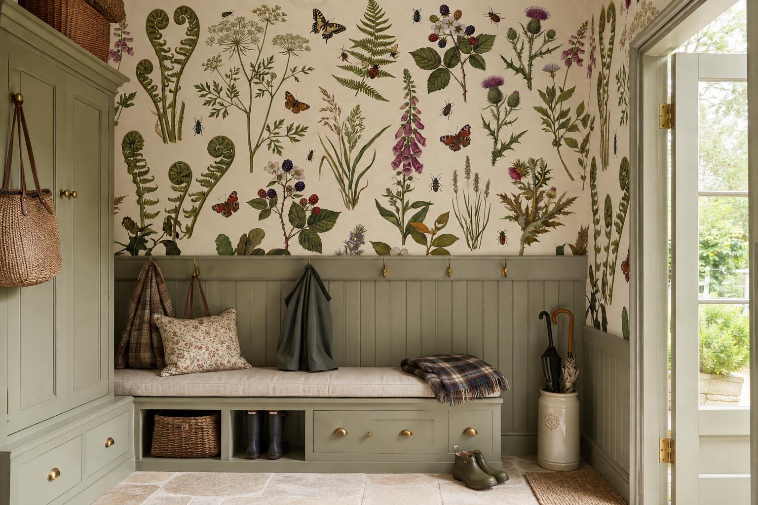 Tan And Neutral Abstract Forms Atmospheric Detail Wallpaper Mural Entryway-wallpaper-murals, Peel-and-stick Finish