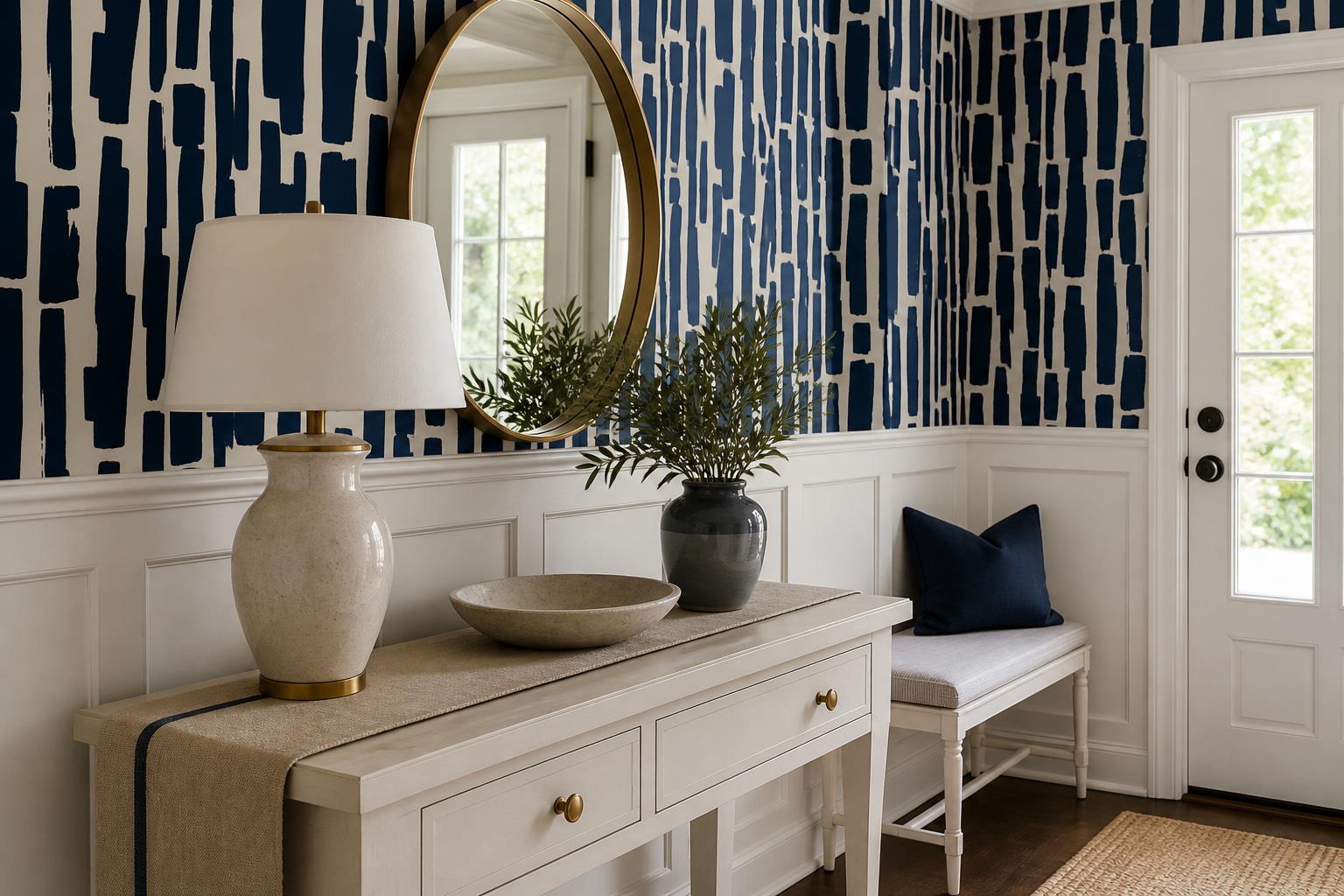 Tan And Neutral Abstract Forms Atmospheric Composition Wallpaper Mural Entryway-wallpaper-murals, Peel-and-stick Finish