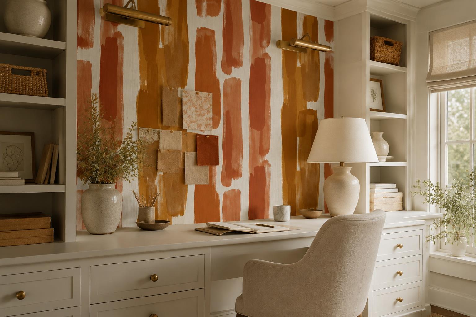 Tan And Neutral Abstract Forms Atmospheric Expressive Wallpaper Mural Accent-wall-wallpaper-murals, Peel-and-stick Finish