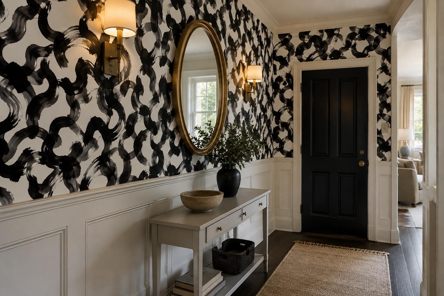 Tan And Neutral Abstract Forms Atmospheric Balanced Wallpaper Mural Entryway-wallpaper-murals, Peel-and-stick Finish