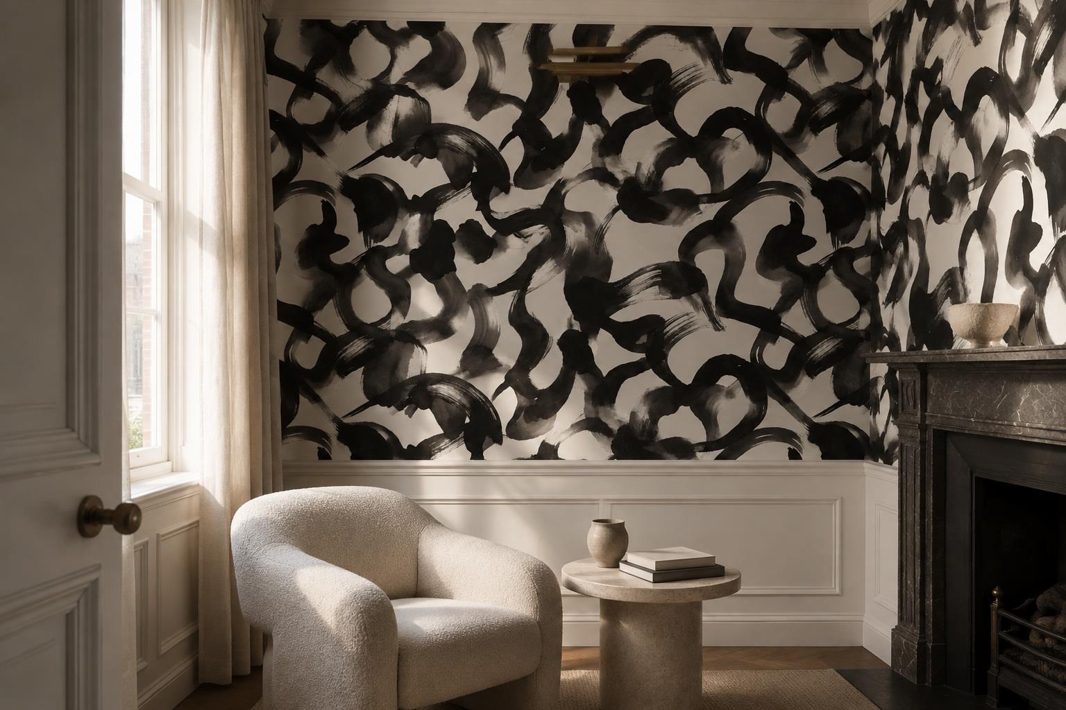 Tan And Neutral Abstract Forms Atmospheric Balanced Wallpaper Mural Accent-wall-wallpaper-murals, Peel-and-stick Finish