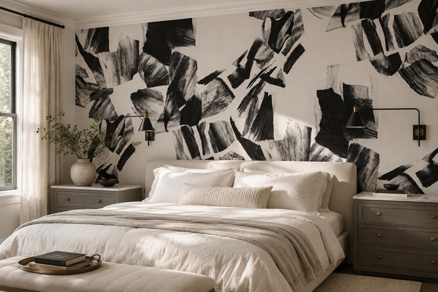 Tan And Neutral Abstract Forms Atmospheric Gentle Wallpaper Mural Bedroom-wallpaper-murals, Peel-and-stick Finish