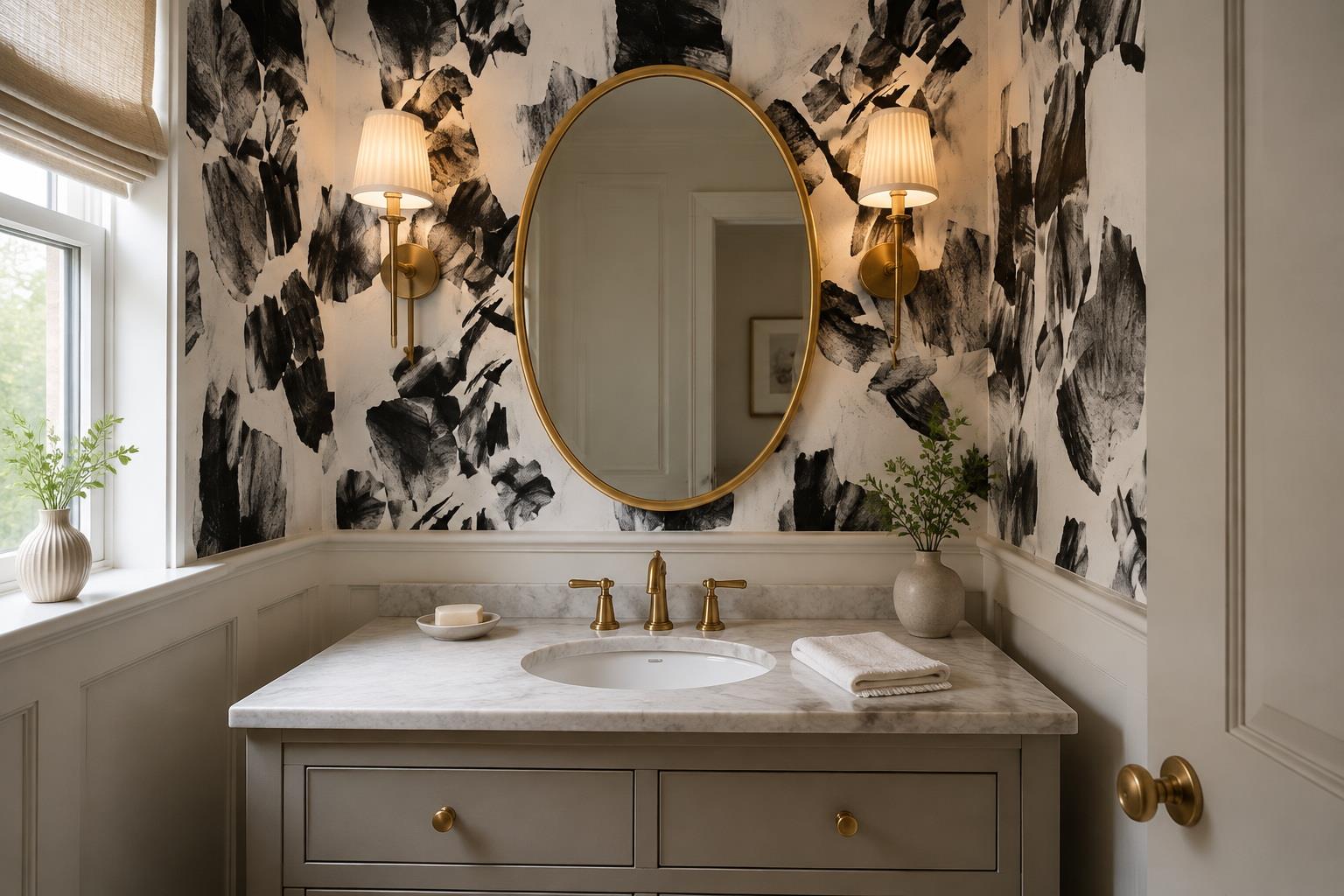 Tan And Neutral Abstract Forms Atmospheric Gentle Wallpaper Mural Accent-wall-wallpaper-murals, Peel-and-stick Finish
