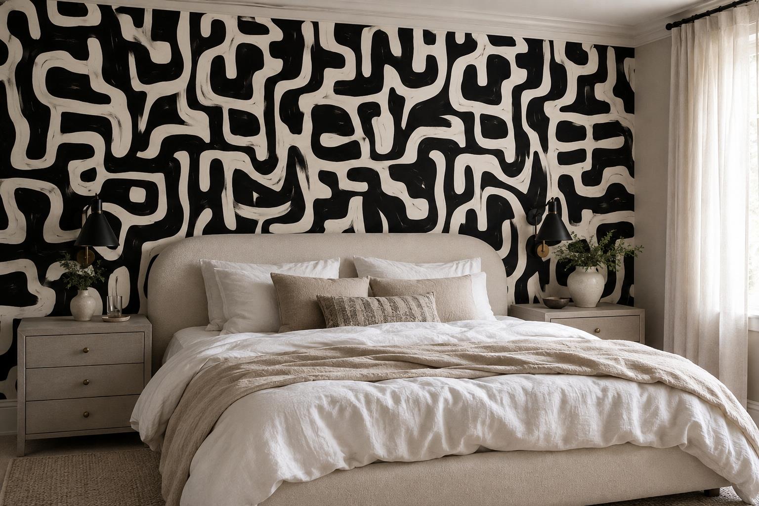 Tan And Neutral Abstract Forms Atmospheric Bold Wallpaper Mural Bedroom-wallpaper-murals, Peel-and-stick Finish