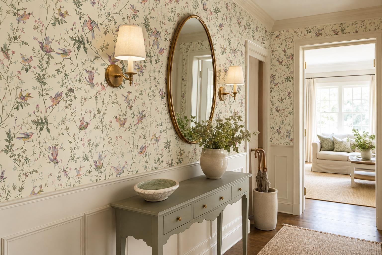 Tan And Neutral Abstract Forms Atmospheric Refined Wallpaper Mural Entryway-wallpaper-murals, Peel-and-stick Finish