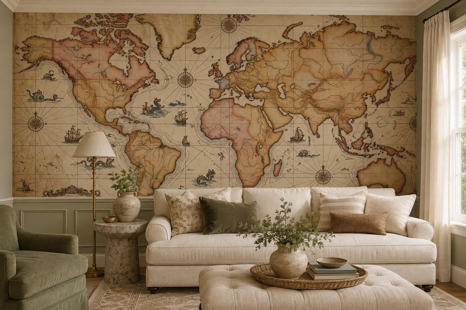 Tan And Neutral Abstract Forms Illustrated Painterly Wallpaper Mural Living-room-wallpaper-murals, Peel-and-stick Finish