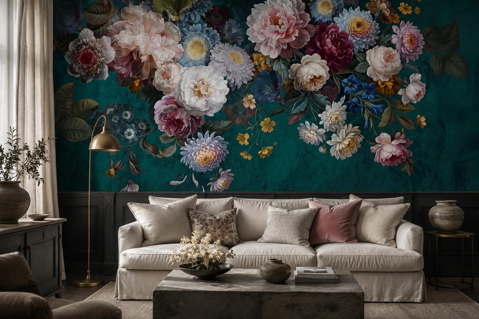 Tan And Neutral Abstract Forms Illustrated Layered Wallpaper Mural Living-room-wallpaper-murals, Peel-and-stick Finish