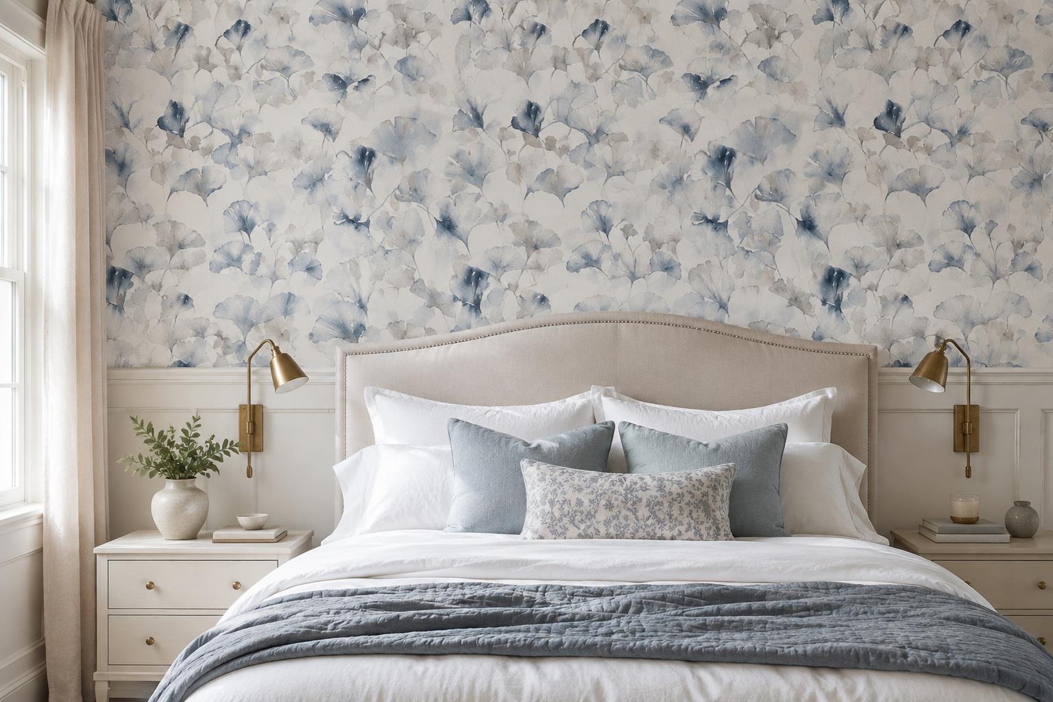 Tan And Neutral Abstract Forms Illustrated Atmospheric Wallpaper Mural Bedroom-wallpaper-murals, Peel-and-stick Finish