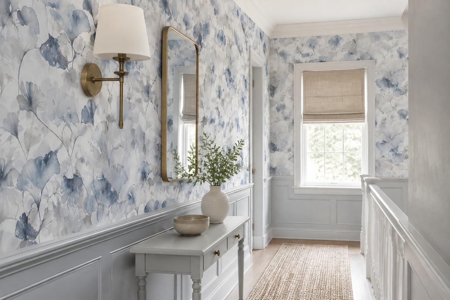 Tan And Neutral Abstract Forms Illustrated Atmospheric Wallpaper Mural Entryway-wallpaper-murals, Peel-and-stick Finish