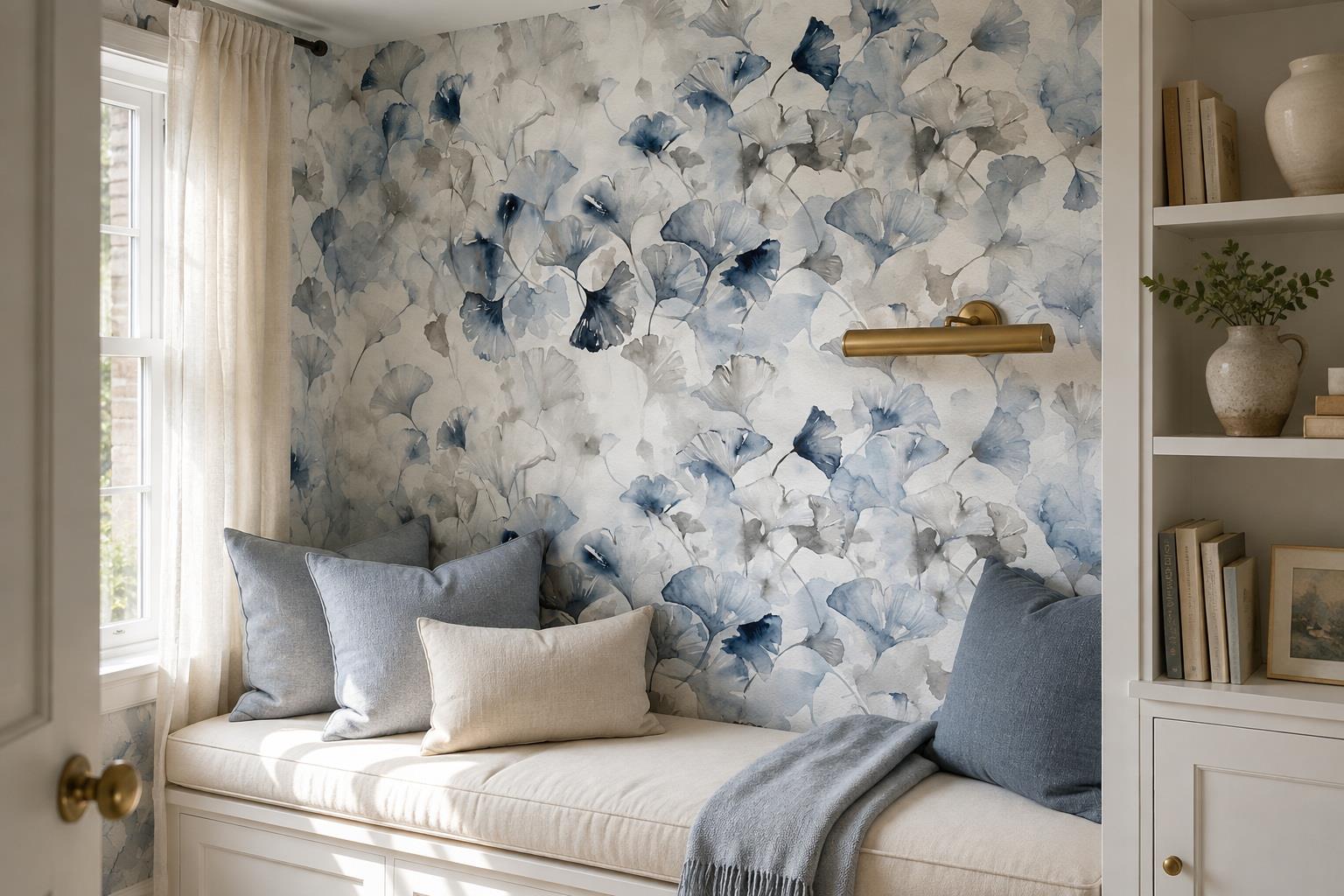 Tan And Neutral Abstract Forms Illustrated Atmospheric Wallpaper Mural Accent-wall-wallpaper-murals, Peel-and-stick Finish