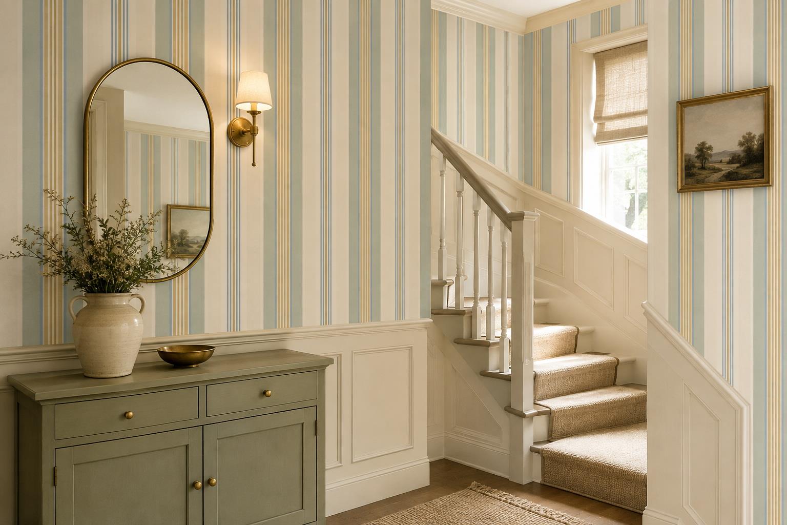 Tan And Neutral Abstract Illustrated Hand Painted Wallpaper Mural Entryway-wallpaper-murals, Peel-and-stick Finish