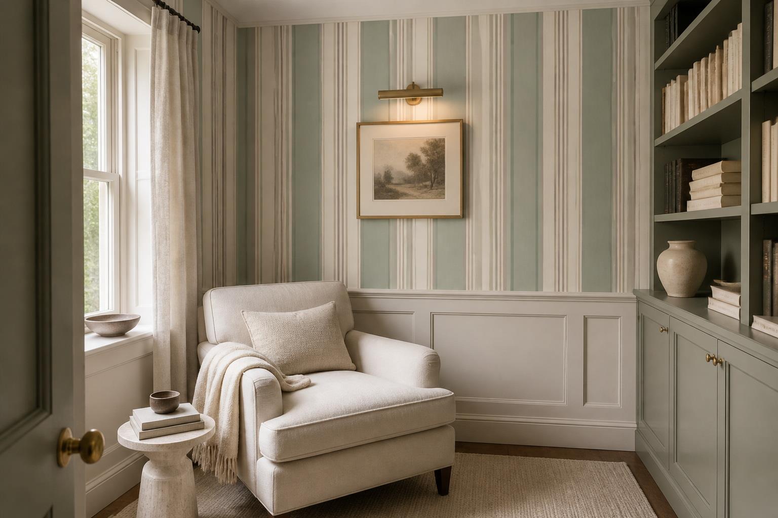 Tan And Neutral Abstract Forms Illustrated Brushwork Wallpaper Mural Accent-wall-wallpaper-murals, Peel-and-stick Finish