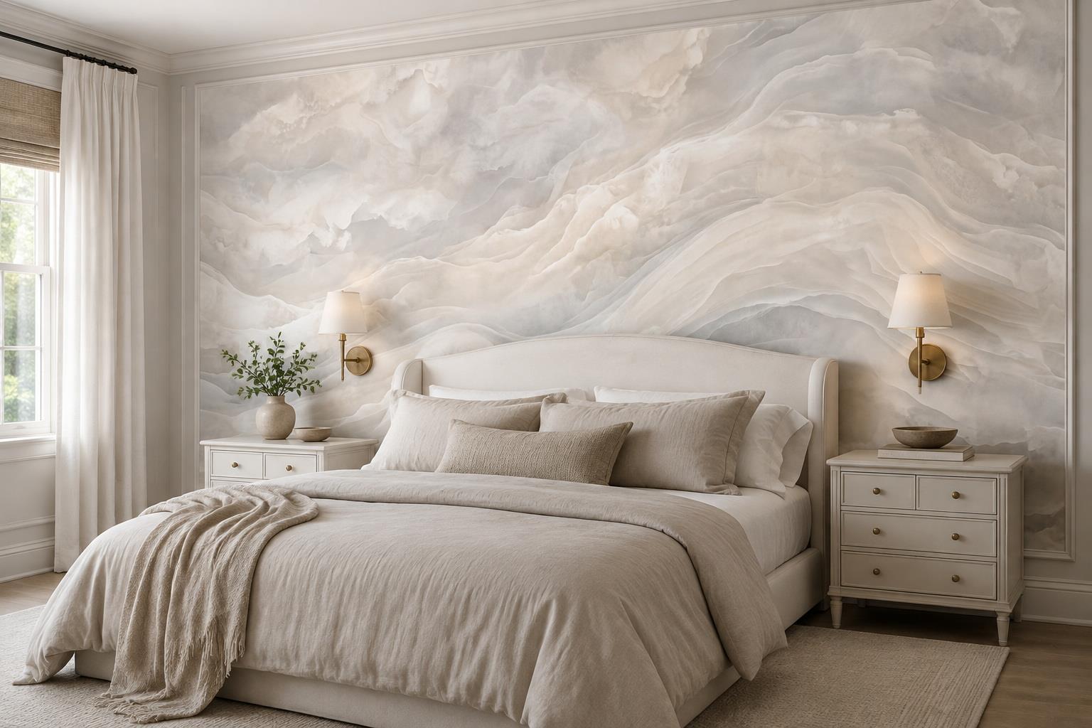 Tan And Neutral Abstract Forms Illustrated Rhythm Wallpaper Mural Bedroom-wallpaper-murals, Peel-and-stick Finish