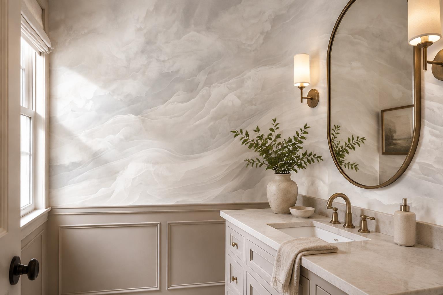 Tan And Neutral Abstract Forms Illustrated Rhythm Wallpaper Mural Accent-wall-wallpaper-murals, Peel-and-stick Finish