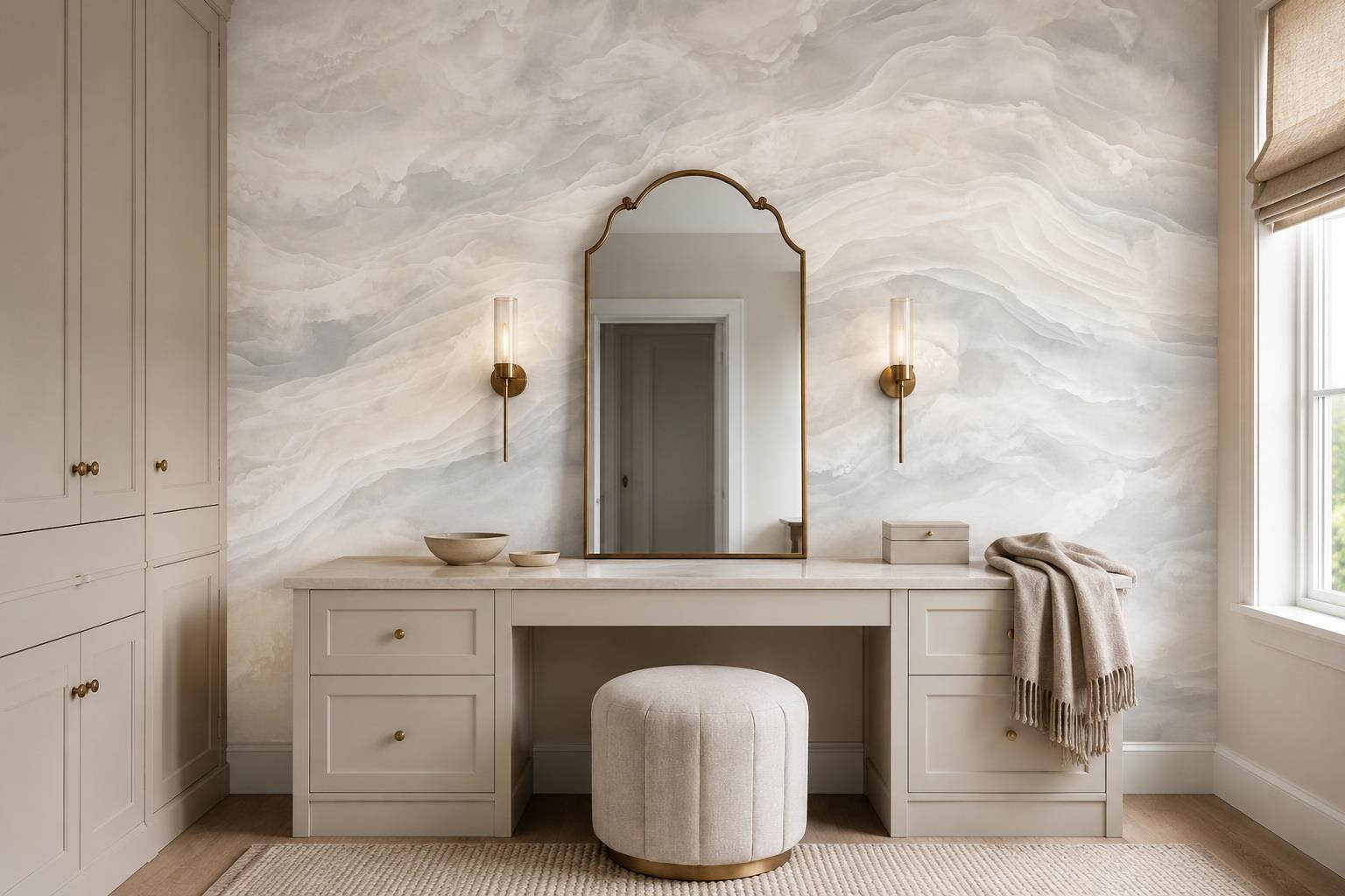 Tan And Neutral Abstract Forms Illustrated Rhythm Wallpaper Mural Accent-wall-wallpaper-murals, Peel-and-stick Finish