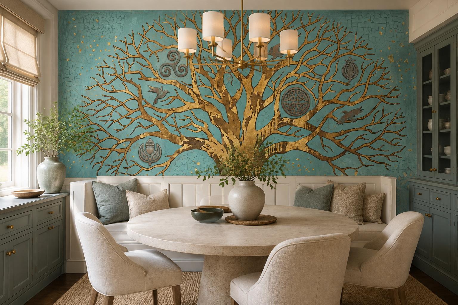 Tan And Neutral Abstract Forms Illustrated Forms Wallpaper Mural Dining-room-wallpaper-murals, Peel-and-stick Finish