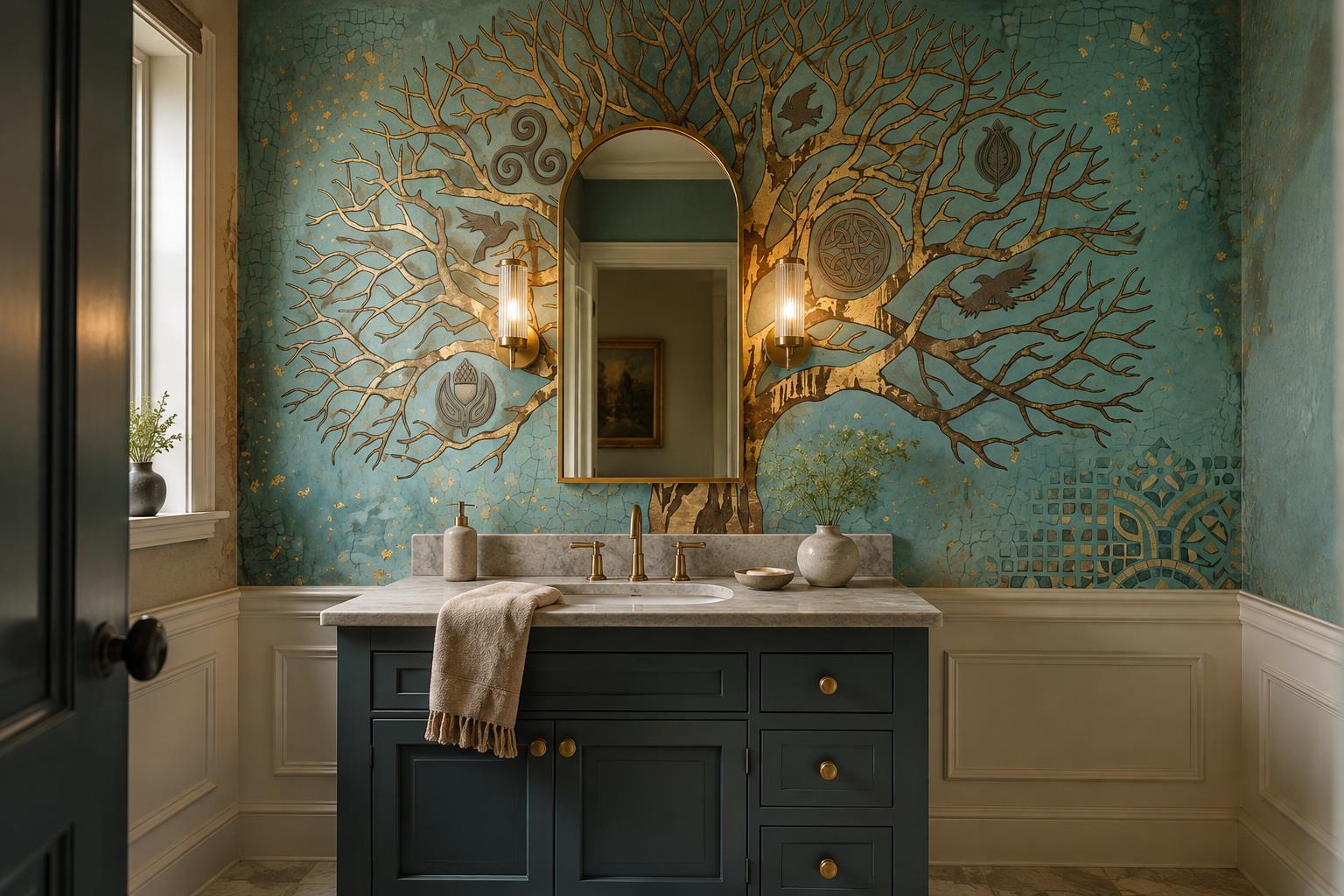 Tan And Neutral Abstract Forms Illustrated Forms Wallpaper Mural Accent-wall-wallpaper-murals, Peel-and-stick Finish