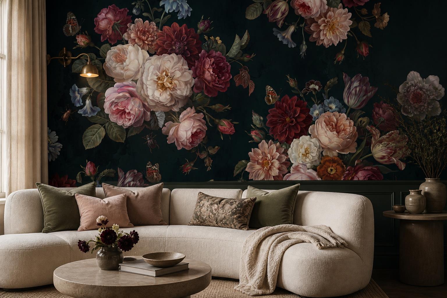 Tan And Neutral Abstract Forms Illustrated Tones Wallpaper Mural Living-room-wallpaper-murals, Peel-and-stick Finish