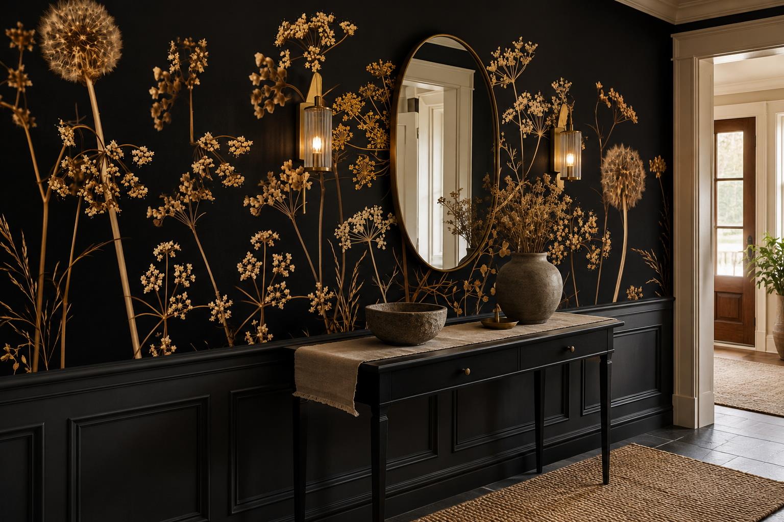 Tan And Neutral Abstract Forms Illustrated Detail Wallpaper Mural Entryway-wallpaper-murals, Peel-and-stick Finish