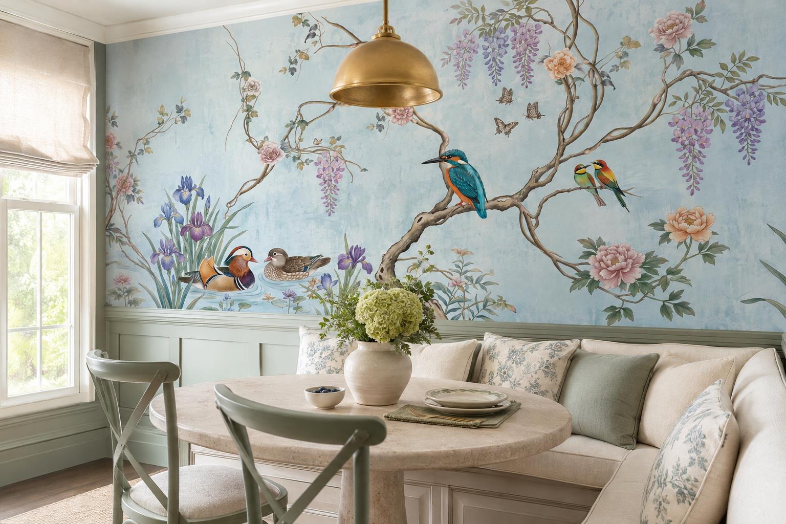 Tan And Neutral Abstract Forms Illustrated Composition Wallpaper Mural Dining-room-wallpaper-murals, Peel-and-stick Finish