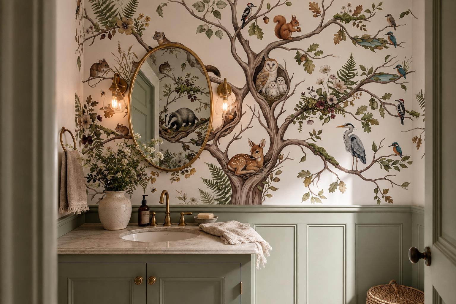 Tan And Neutral Abstract Forms Illustrated Quiet Wallpaper Mural Accent-wall-wallpaper-murals, Peel-and-stick Finish