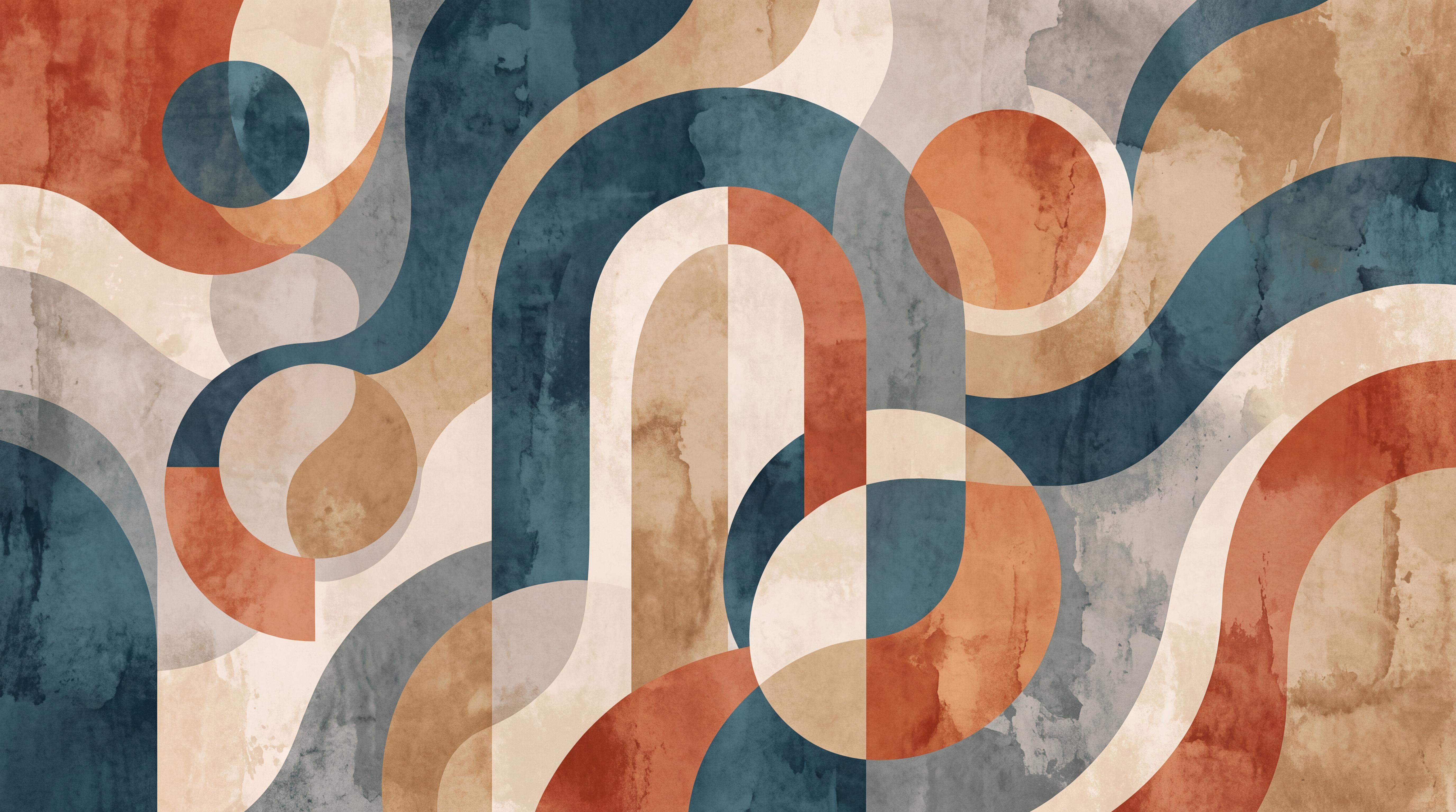 Tan And Neutral Abstract Forms Illustrated Expressive Wallpaper Mural, Peel-and-stick Finish
