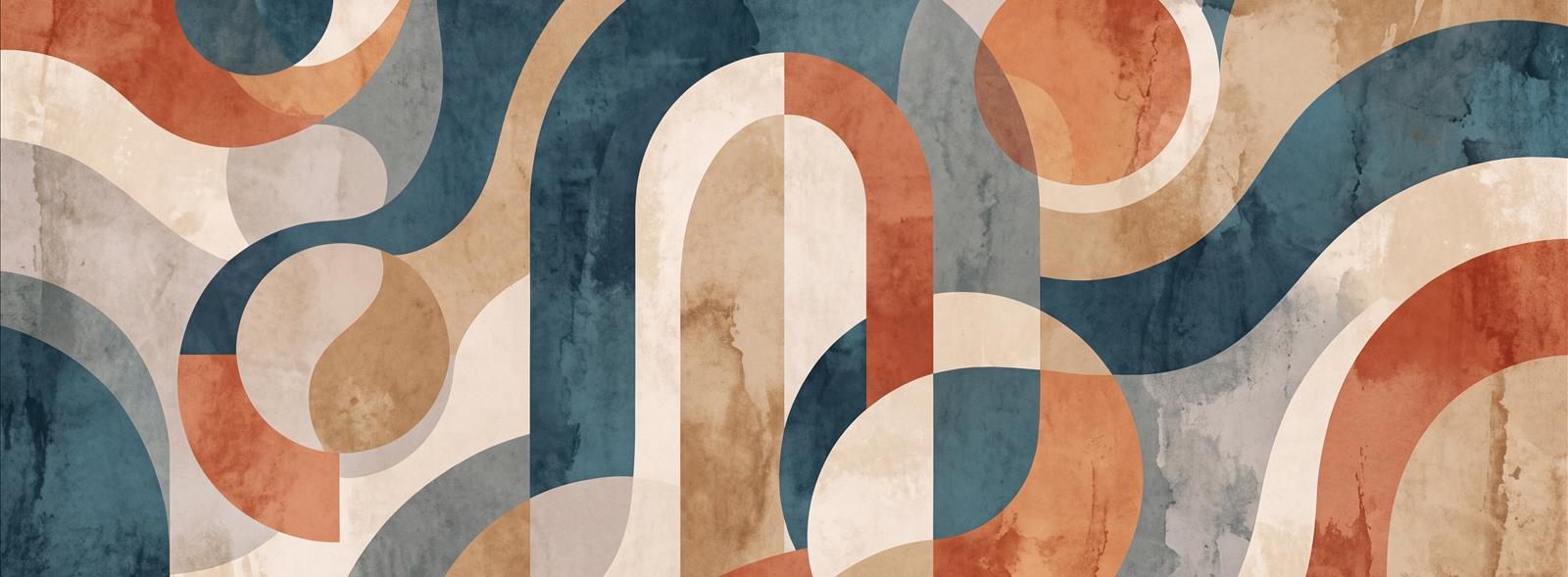 Tan And Neutral Abstract Forms Illustrated Expressive Wallpaper Mural Accent-wall-wallpaper-murals, Peel-and-stick Finish