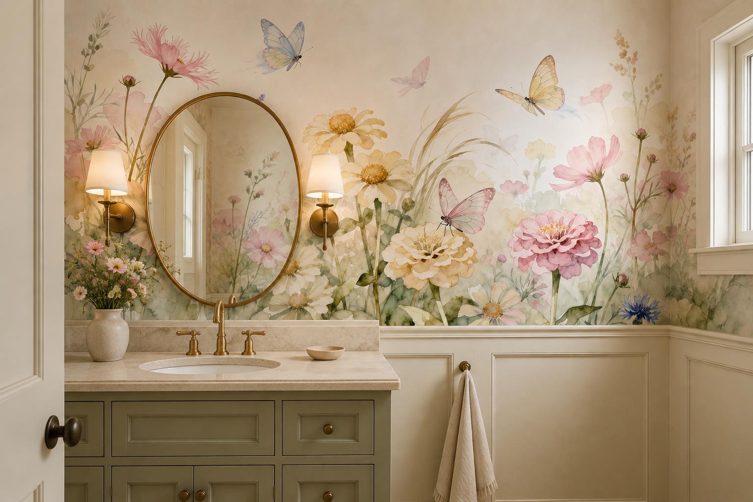 Tan And Neutral Abstract Forms Illustrated Measured Wallpaper Mural Accent-wall-wallpaper-murals, Peel-and-stick Finish