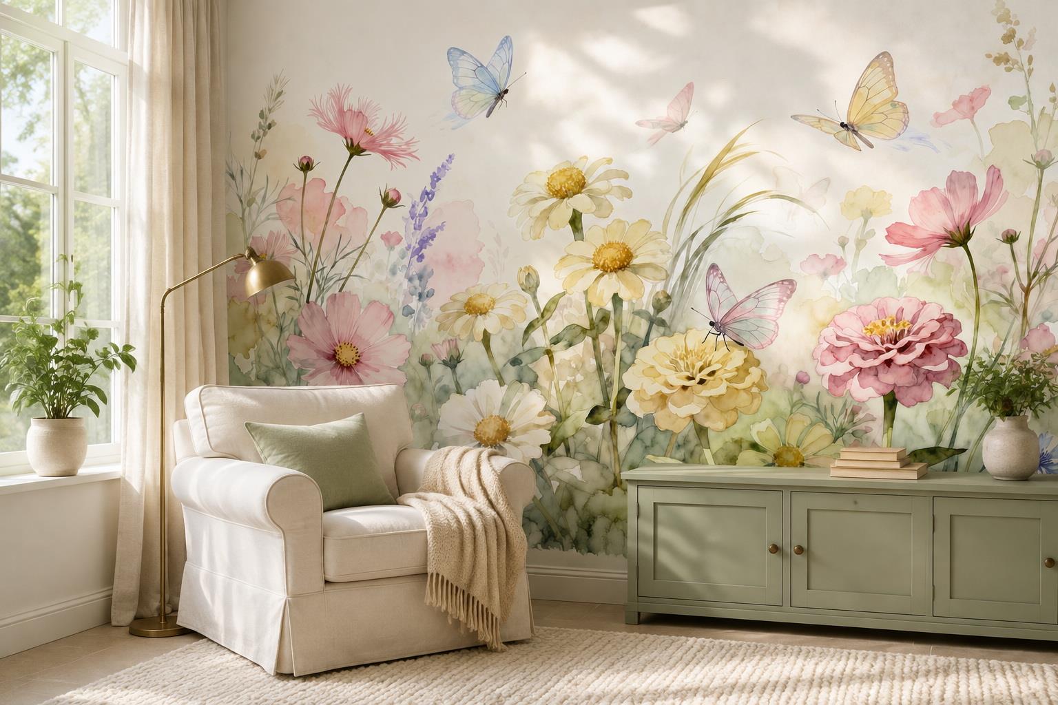 Tan And Neutral Abstract Forms Illustrated Measured Wallpaper Mural Accent-wall-wallpaper-murals, Peel-and-stick Finish