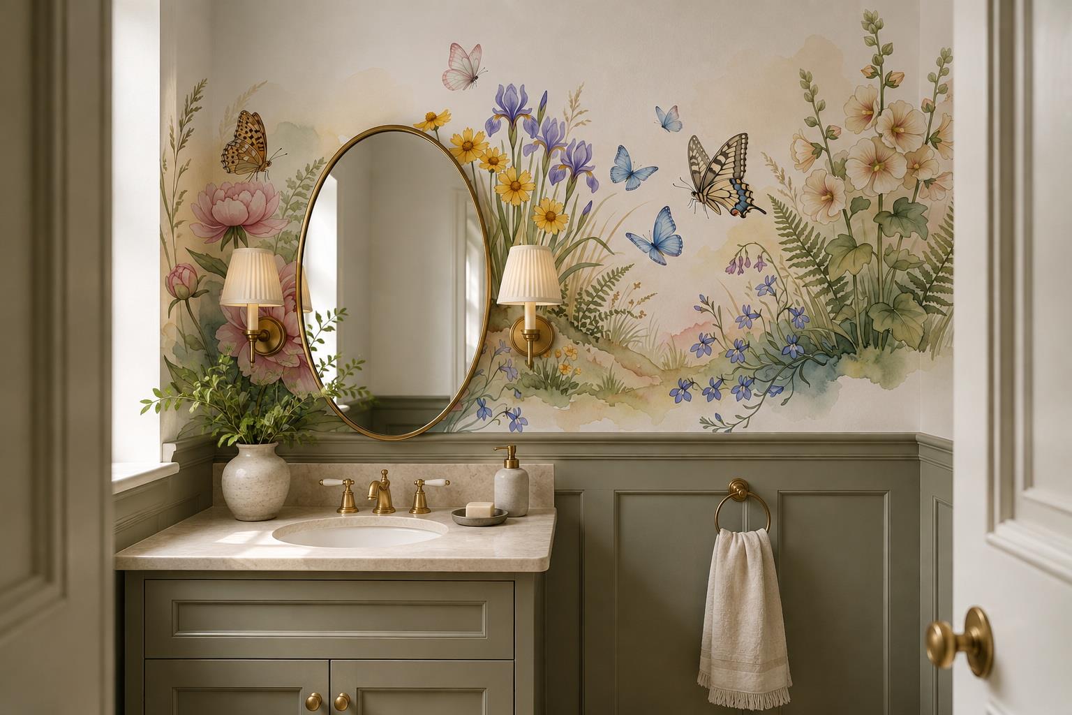Tan And Neutral Abstract Forms Illustrated Soft Wallpaper Mural Accent-wall-wallpaper-murals, Peel-and-stick Finish
