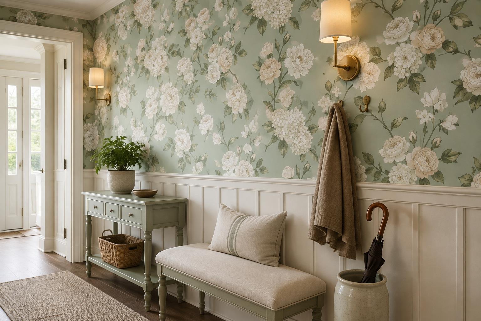 Tan And Neutral Abstract Forms Illustrated Gentle Wallpaper Mural Entryway-wallpaper-murals, Peel-and-stick Finish
