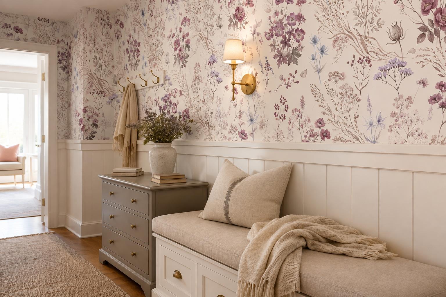 Tan And Neutral Abstract Forms Illustrated Bold Wallpaper Mural Entryway-wallpaper-murals, Peel-and-stick Finish