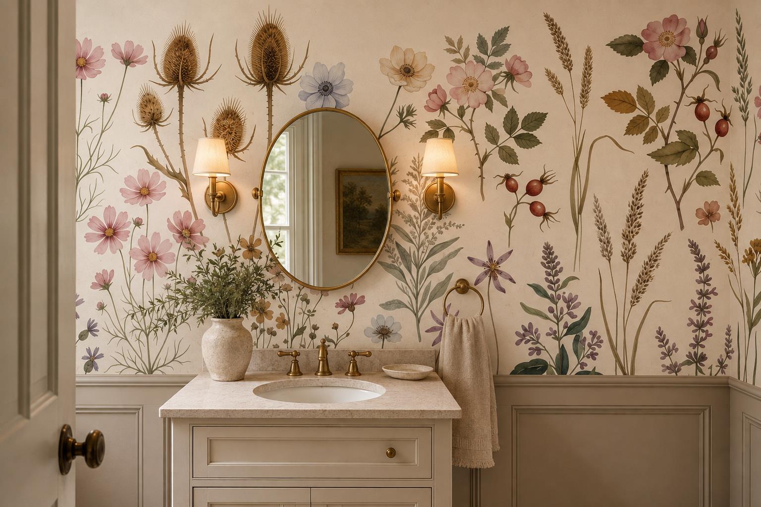 Tan And Neutral Abstract Forms Illustrated Refined Wallpaper Mural Accent-wall-wallpaper-murals, Peel-and-stick Finish