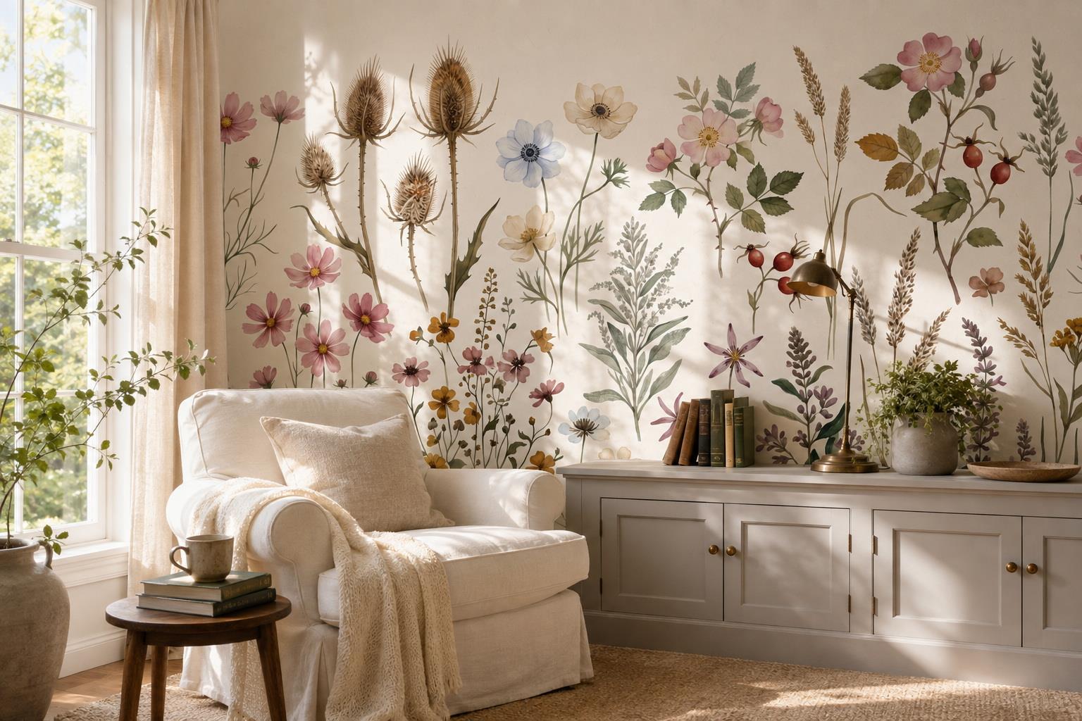 Tan And Neutral Abstract Forms Illustrated Refined Wallpaper Mural Accent-wall-wallpaper-murals, Peel-and-stick Finish