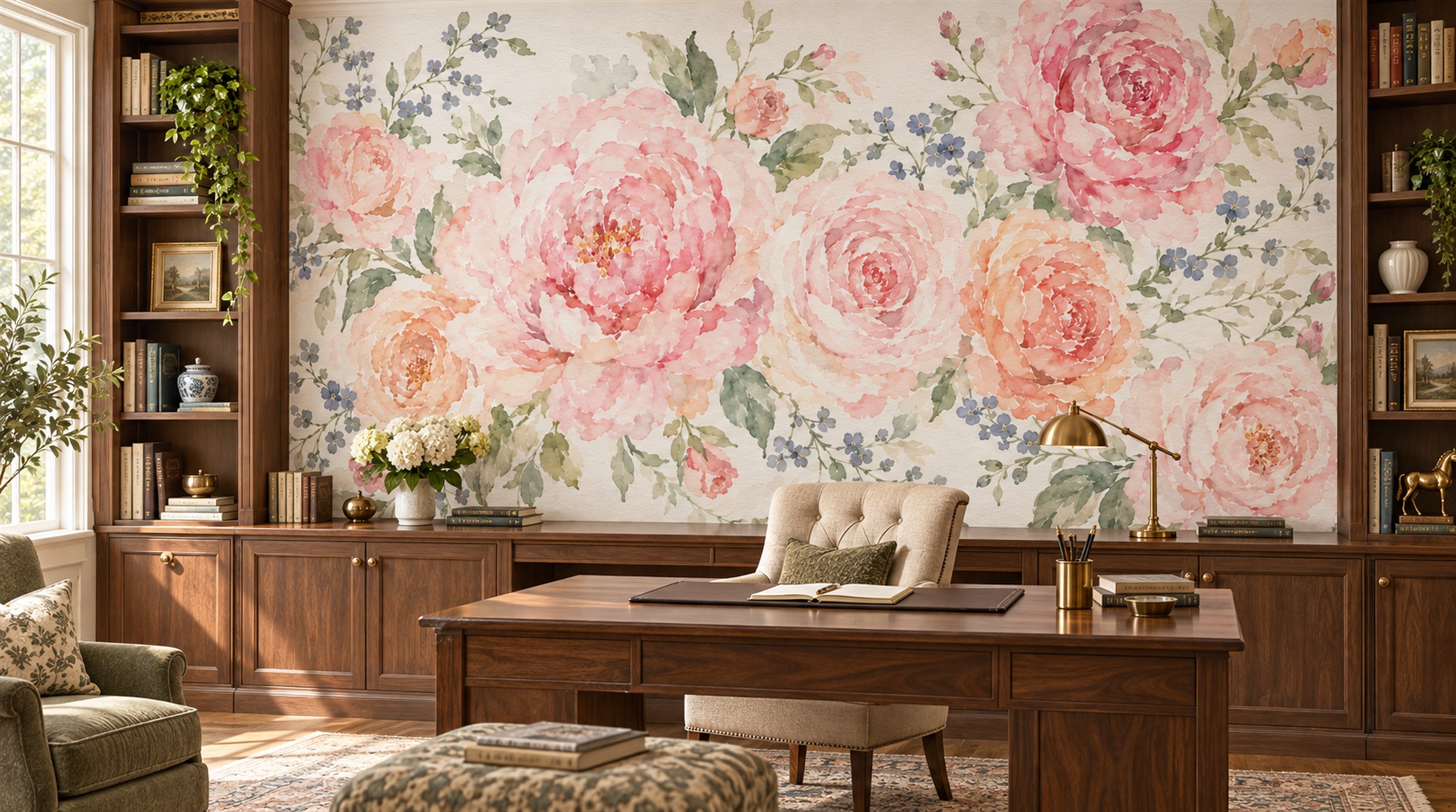 Red And Pink Decorative Patterning Wallpaper Mural Library-wallpaper-murals, Peel-and-stick Finish