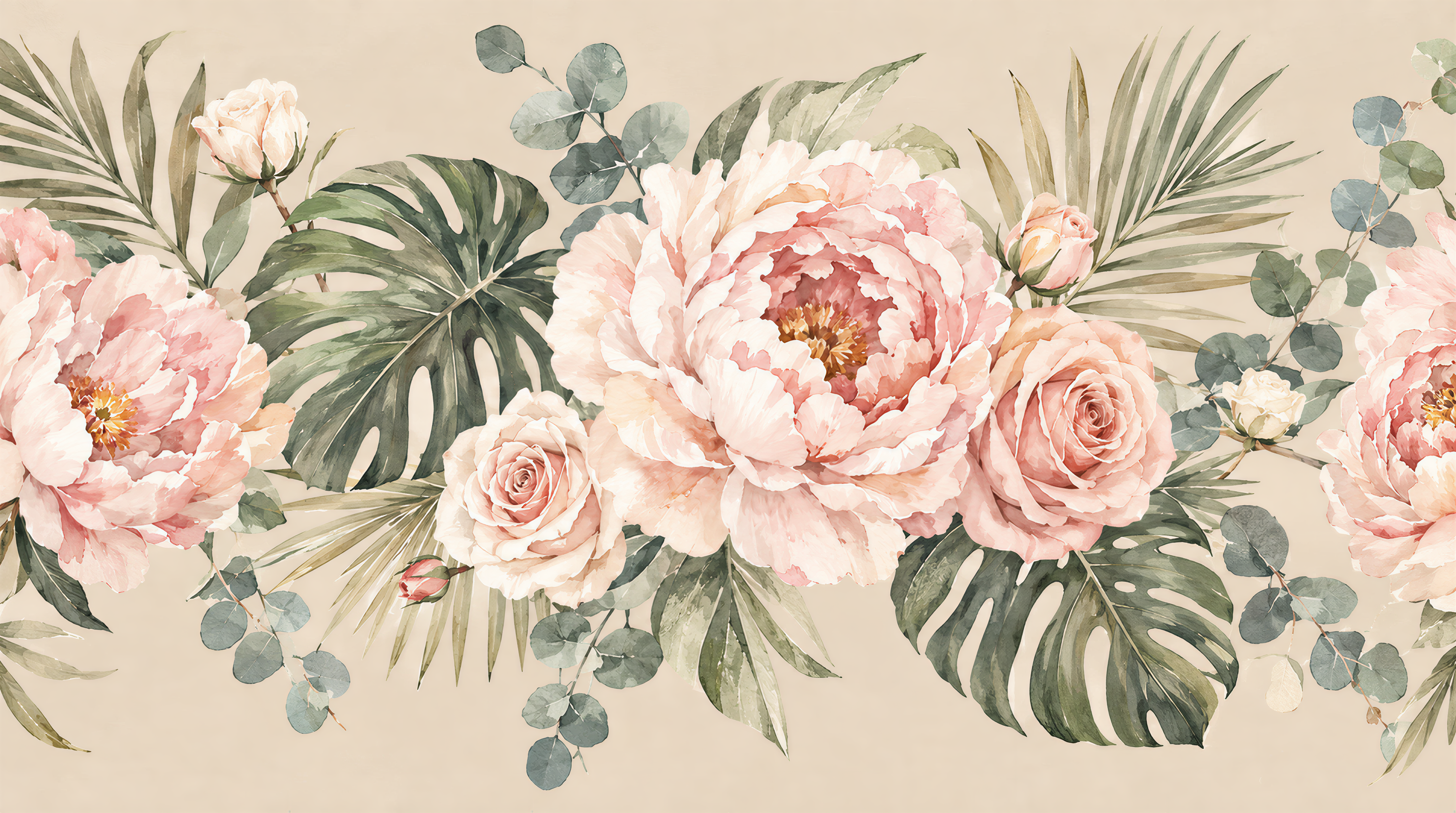 Red And Sage Green Decorative Patterning Wallpaper Mural, Peel-and-stick Finish