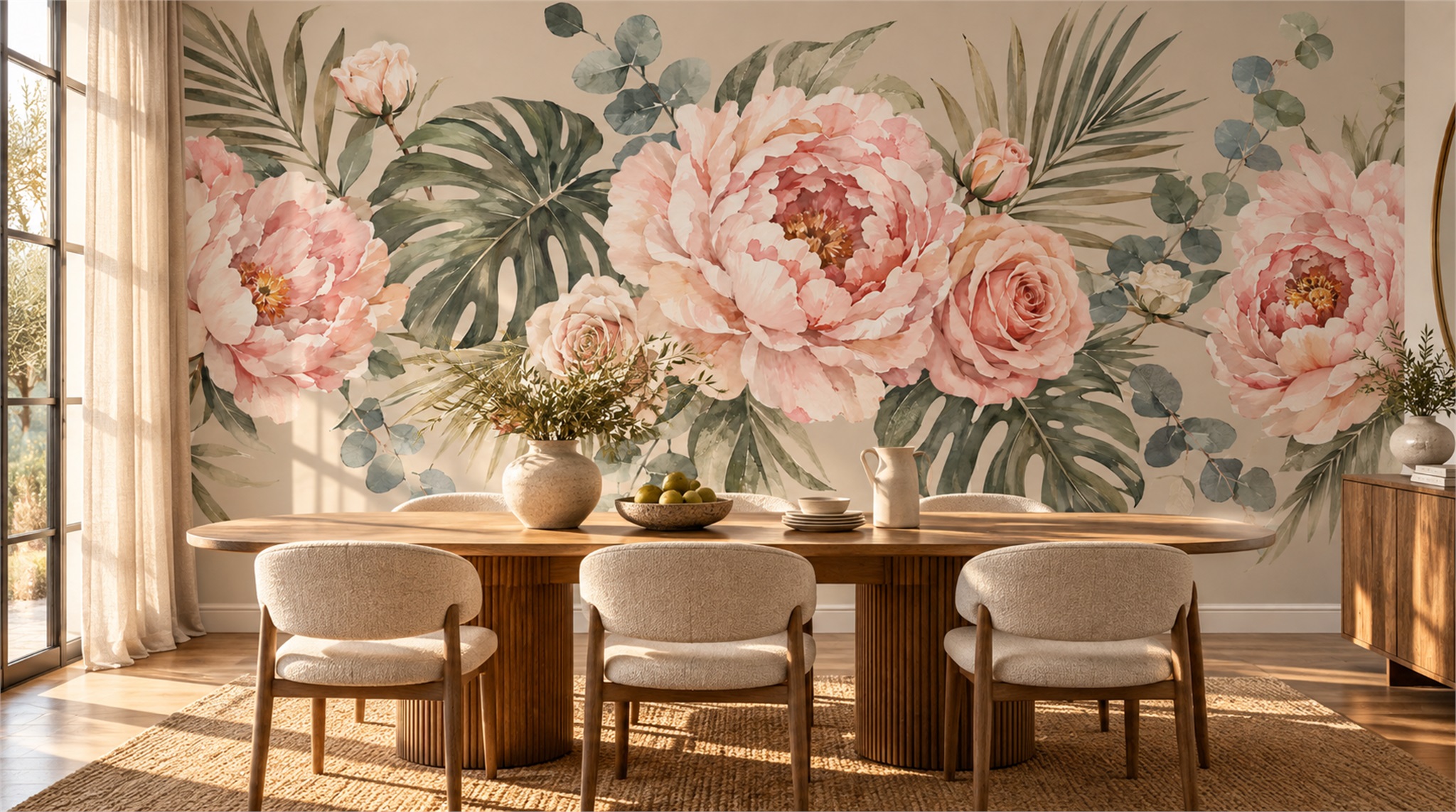 Red And Sage Green Decorative Patterning Wallpaper Mural Library-wallpaper-murals, Peel-and-stick Finish