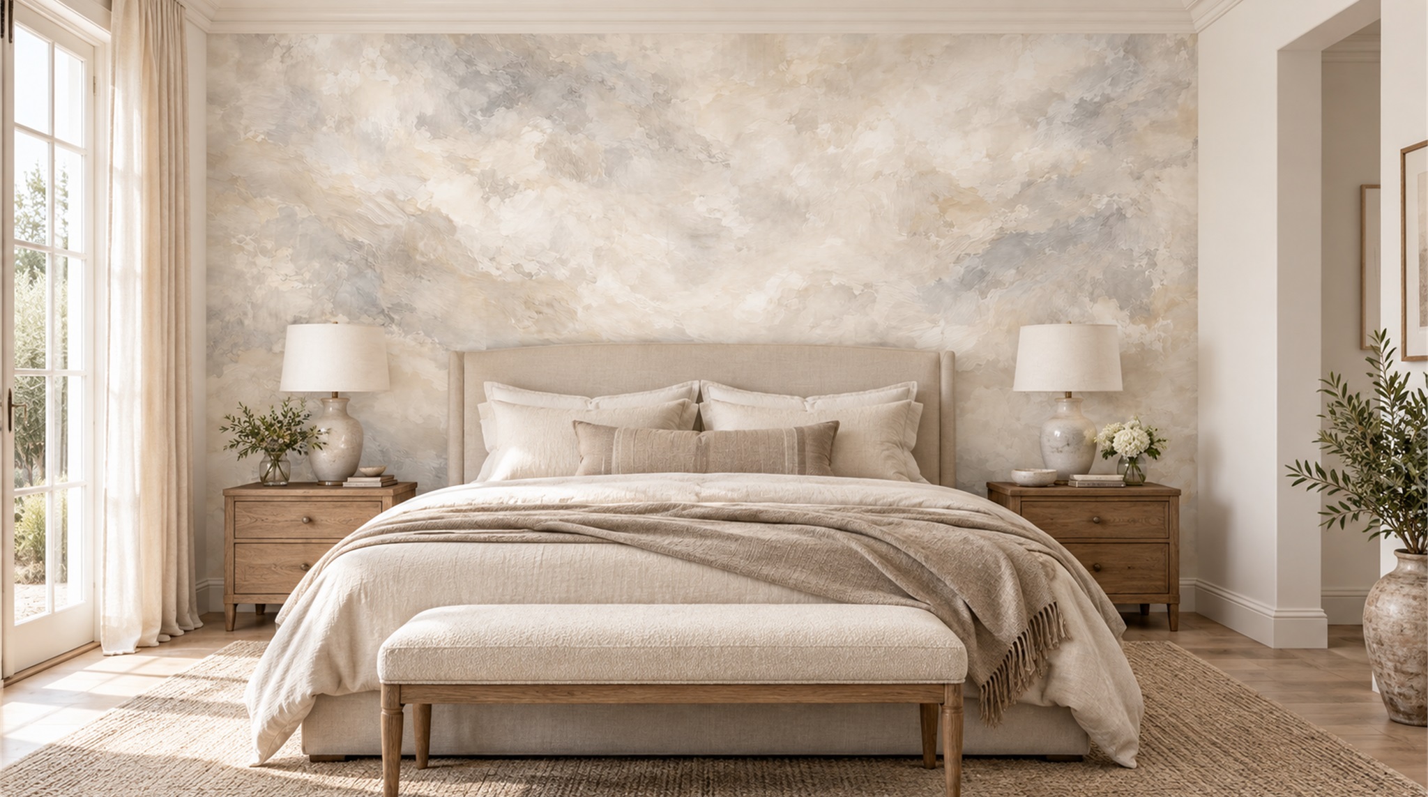 Ivory And Red Decorative Patterning Wallpaper Mural Bedroom-wallpaper-murals, Peel-and-stick Finish