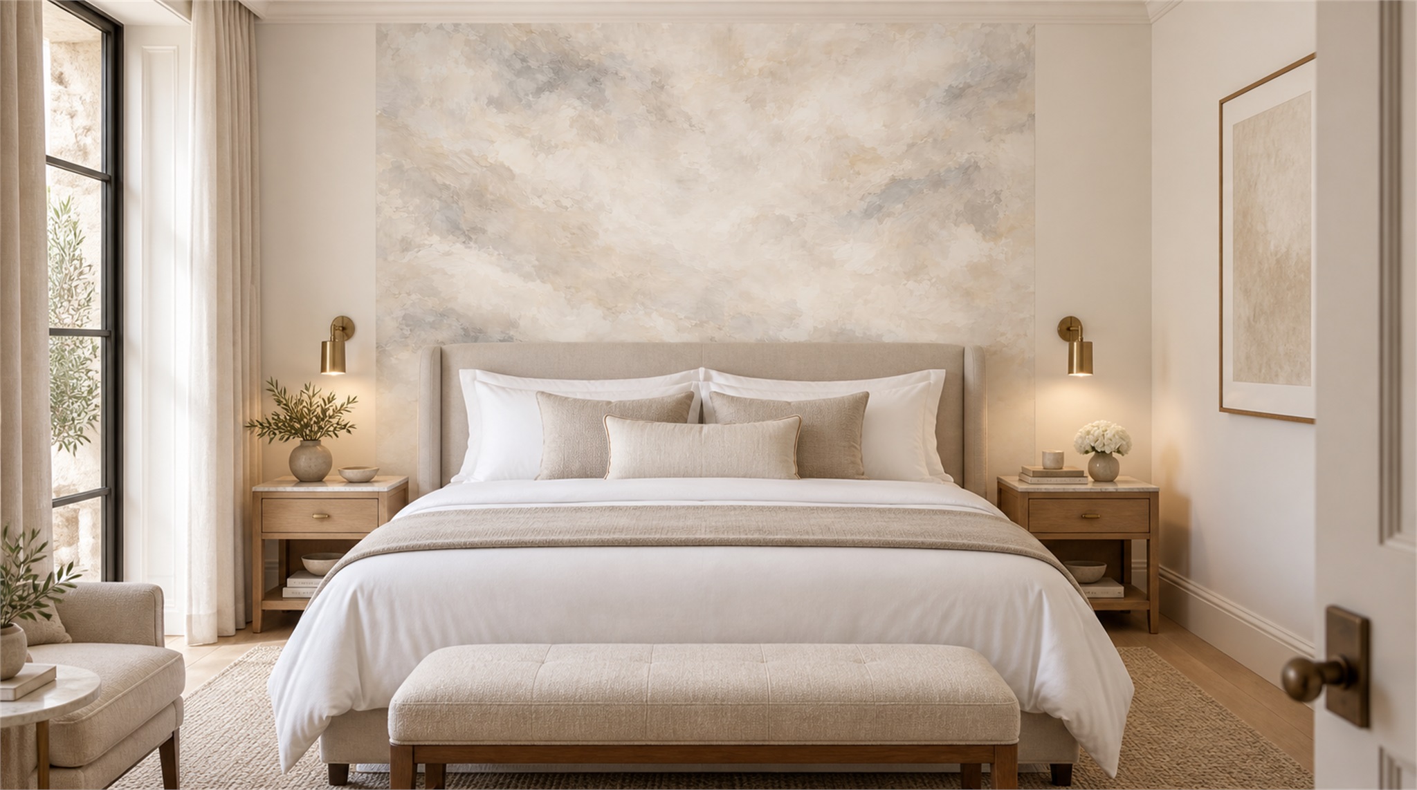 Ivory And Red Decorative Patterning Wallpaper Mural, Peel-and-stick Finish