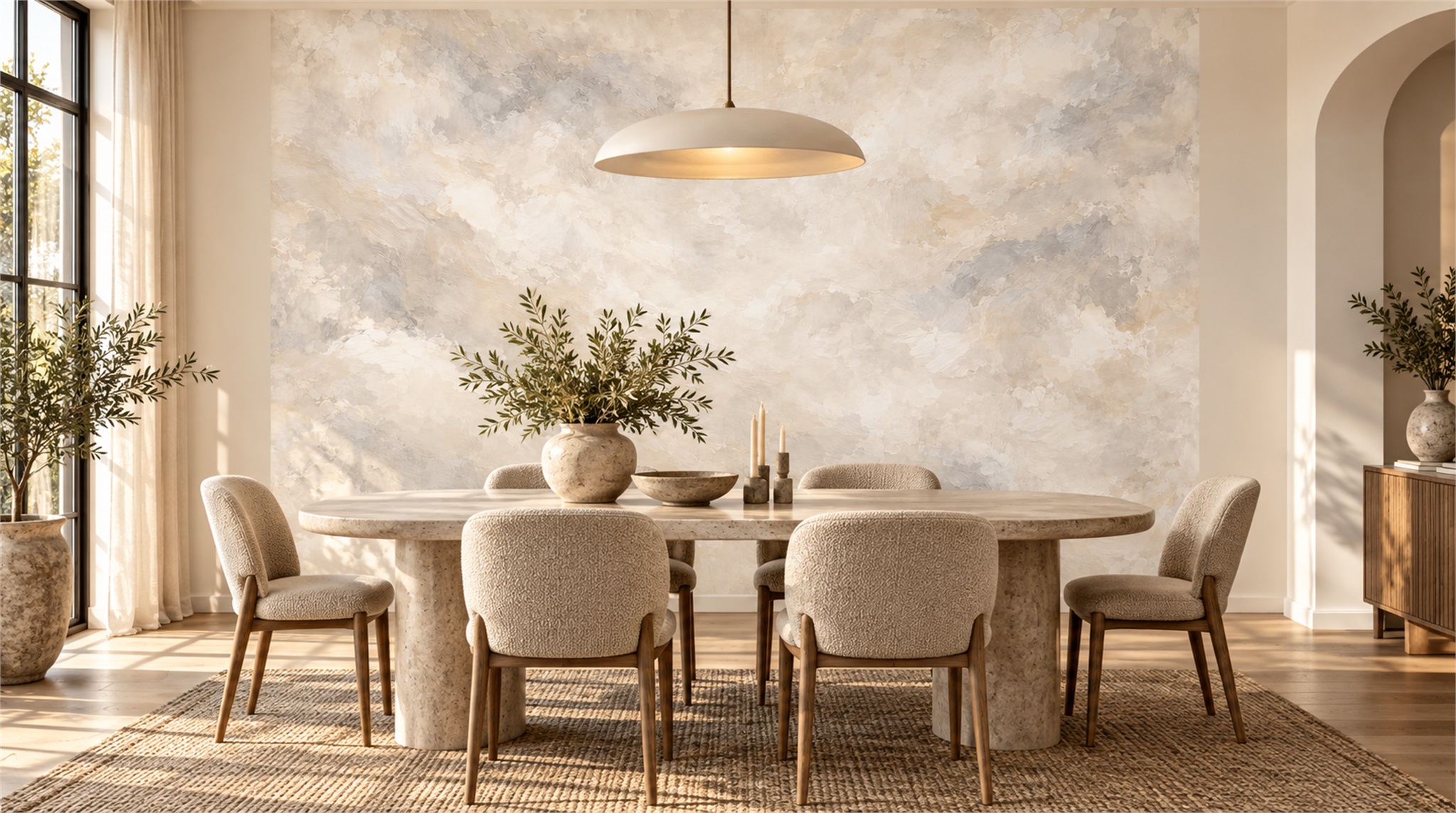 Pale Beige Clouded Abstract Wallpaper Mural — Wallpaper Mural Design, Peel-and-stick Finish
