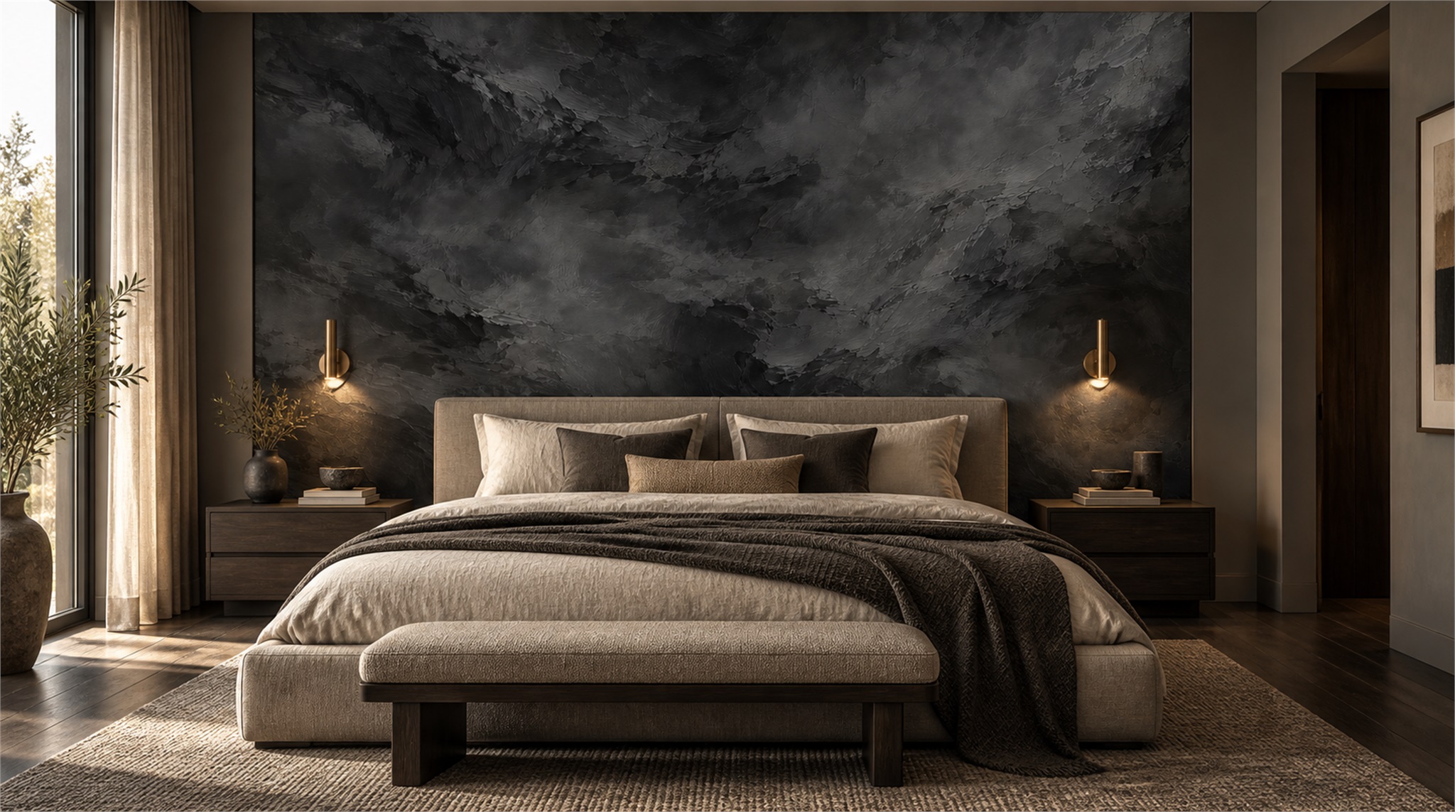 Red And Neutral Decorative Patterning Wallpaper Mural Bedroom-wallpaper-murals, Peel-and-stick Finish