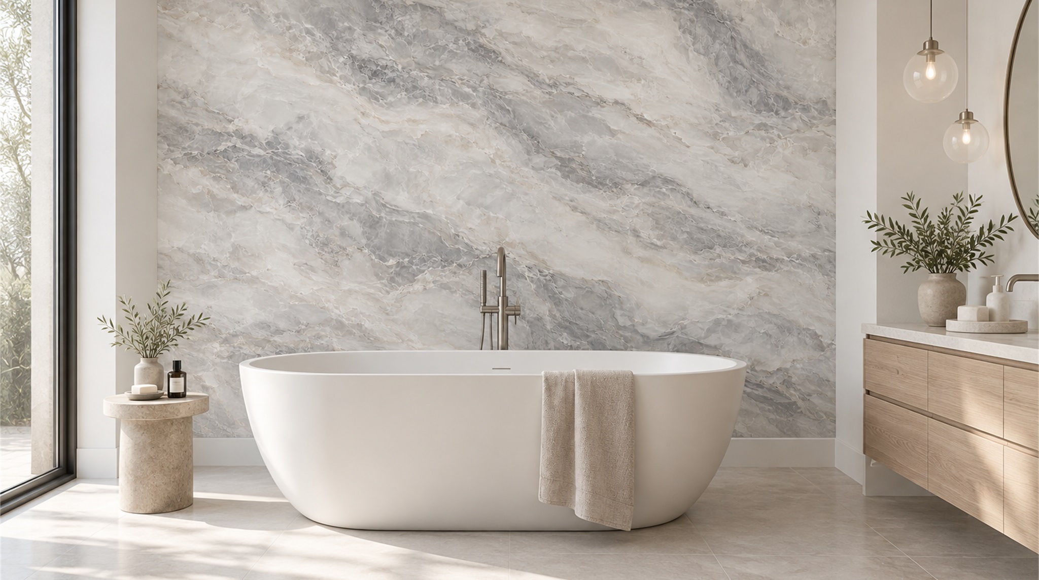 Grey And Red Marble Veining Wallpaper Mural Bathroom-wallpaper-murals, Peel-and-stick Finish