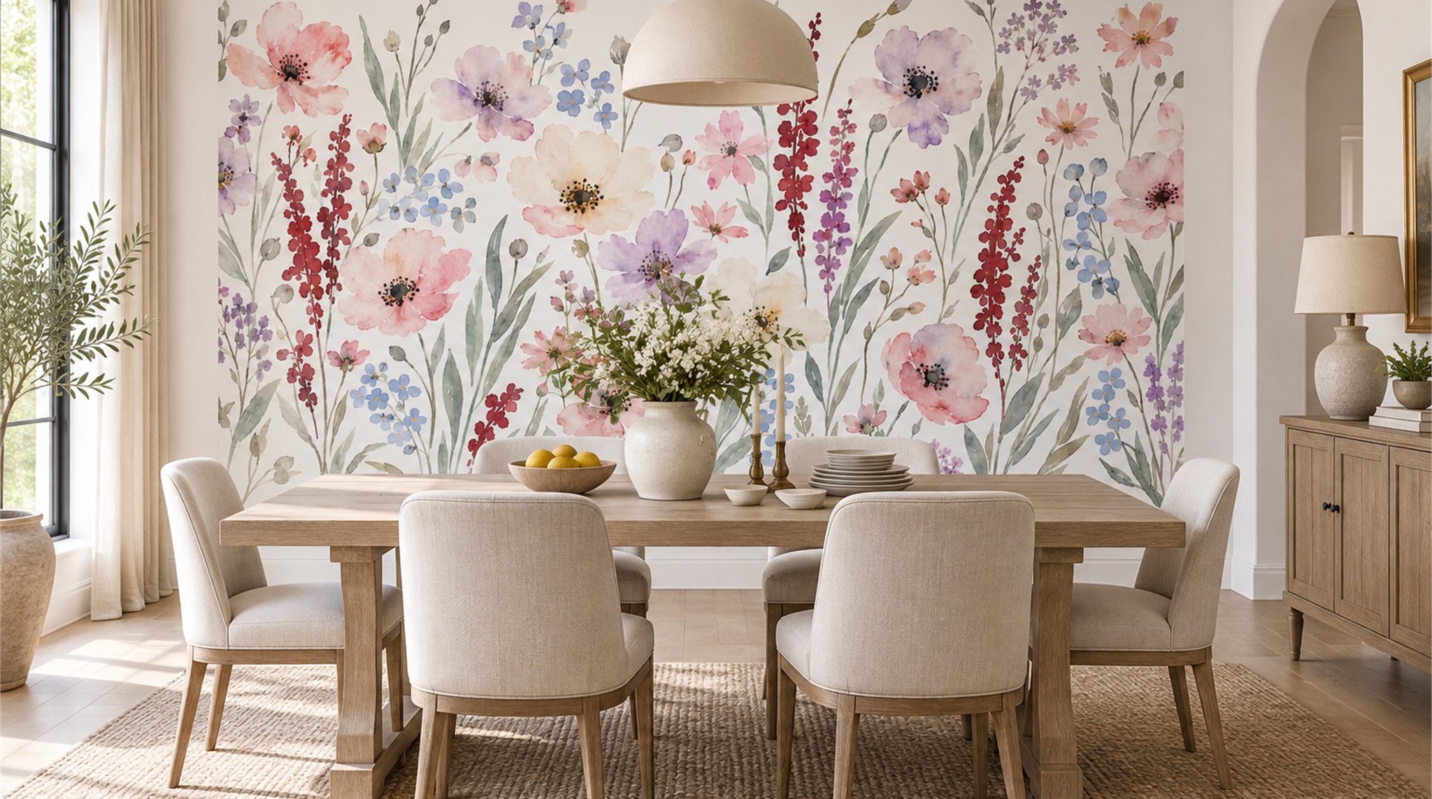 Pastel Wildflower Garden Wallpaper Mural — Wallpaper Mural Design, Peel-and-stick Finish