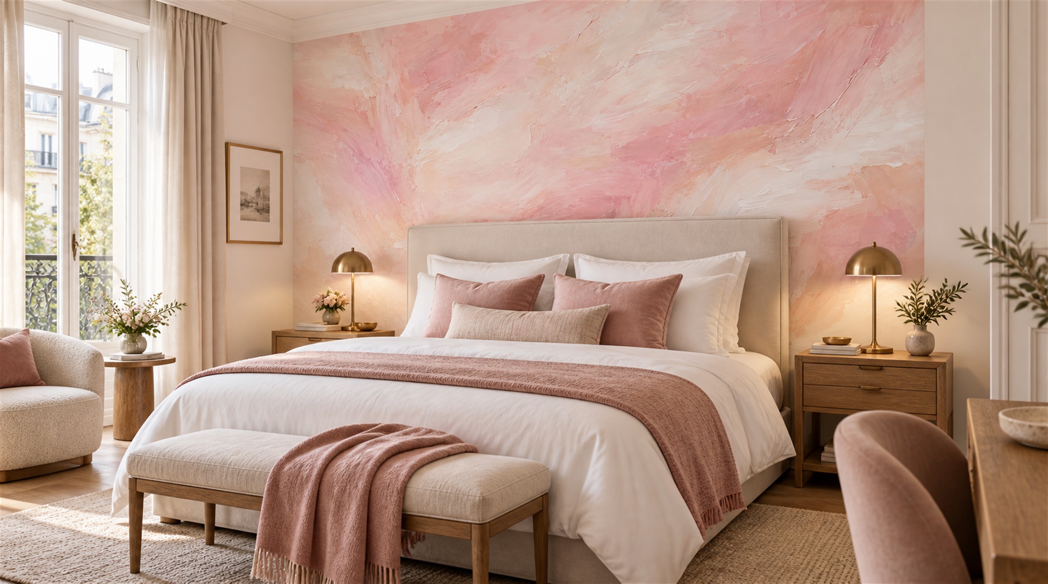 Red And Pink Decorative Patterning Layered Wallpaper Mural Accent-wall-wallpaper-murals, Peel-and-stick Finish