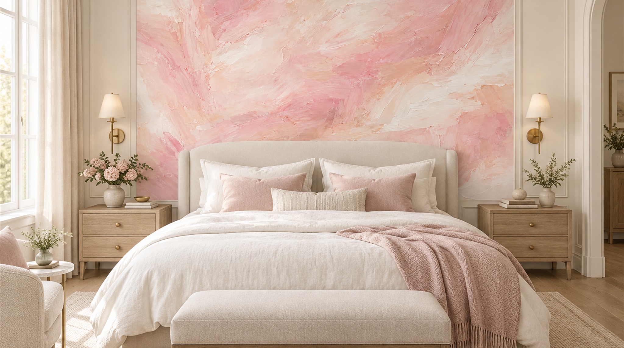 Red And Pink Decorative Patterning Layered Wallpaper Mural Dining-room-wallpaper-murals, Peel-and-stick Finish